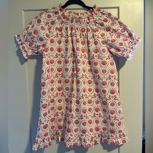 Hill House mini dress with pink seashells, mermaids, starfish.